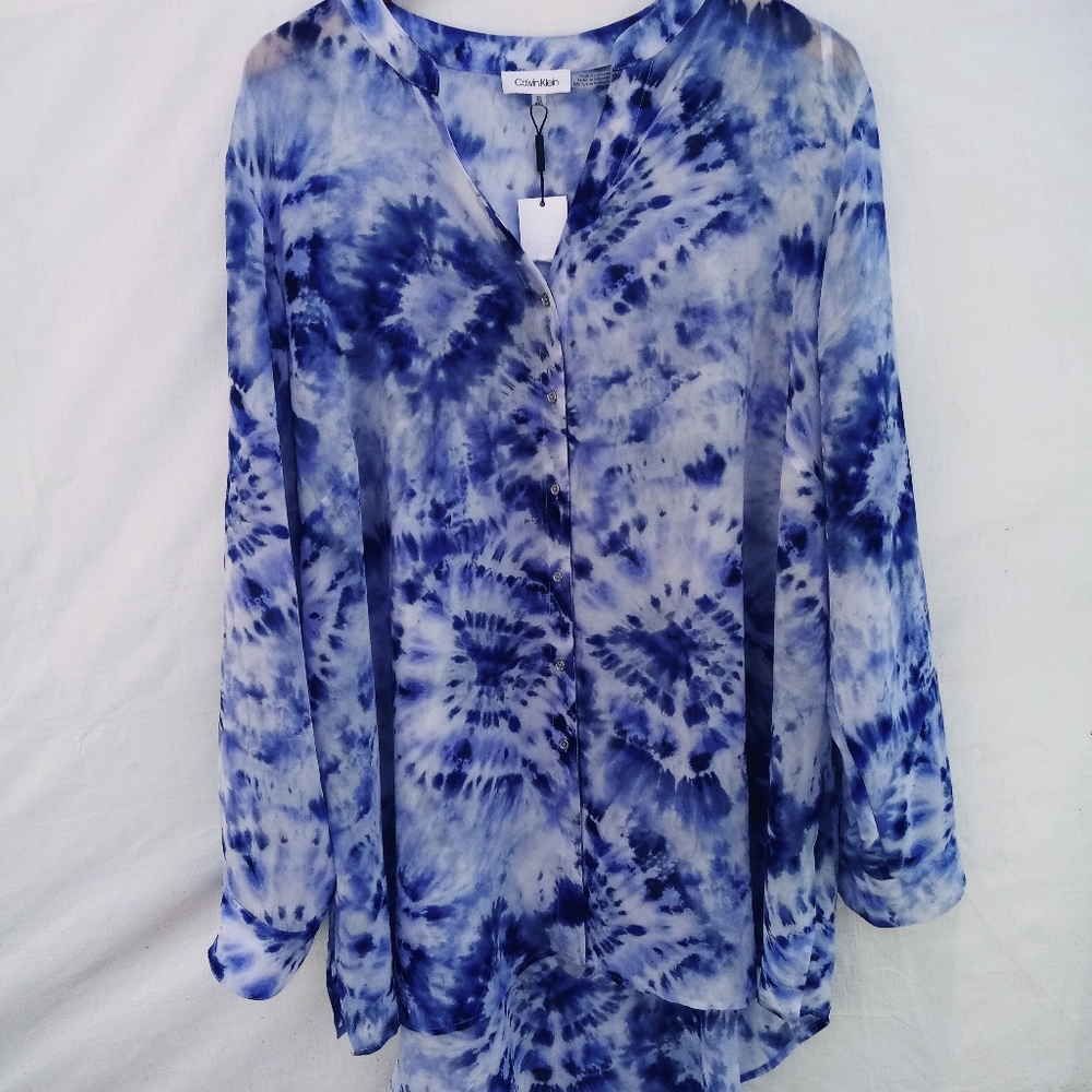 Calvin Klein Blue Tie Dye Blouse Women’s Size 2XL